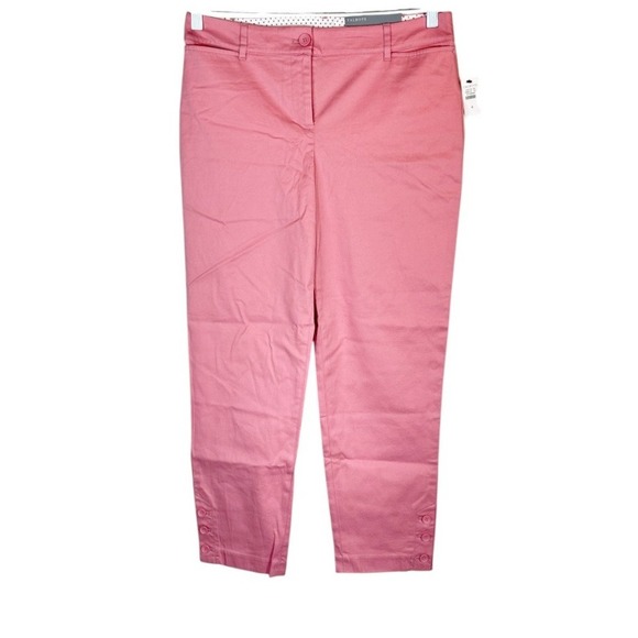 NWT Talbots Pink‎ Stretch Crop Pants Size 4 Ankle Button Hem Chinos Casual Work - Picture 1 of 11